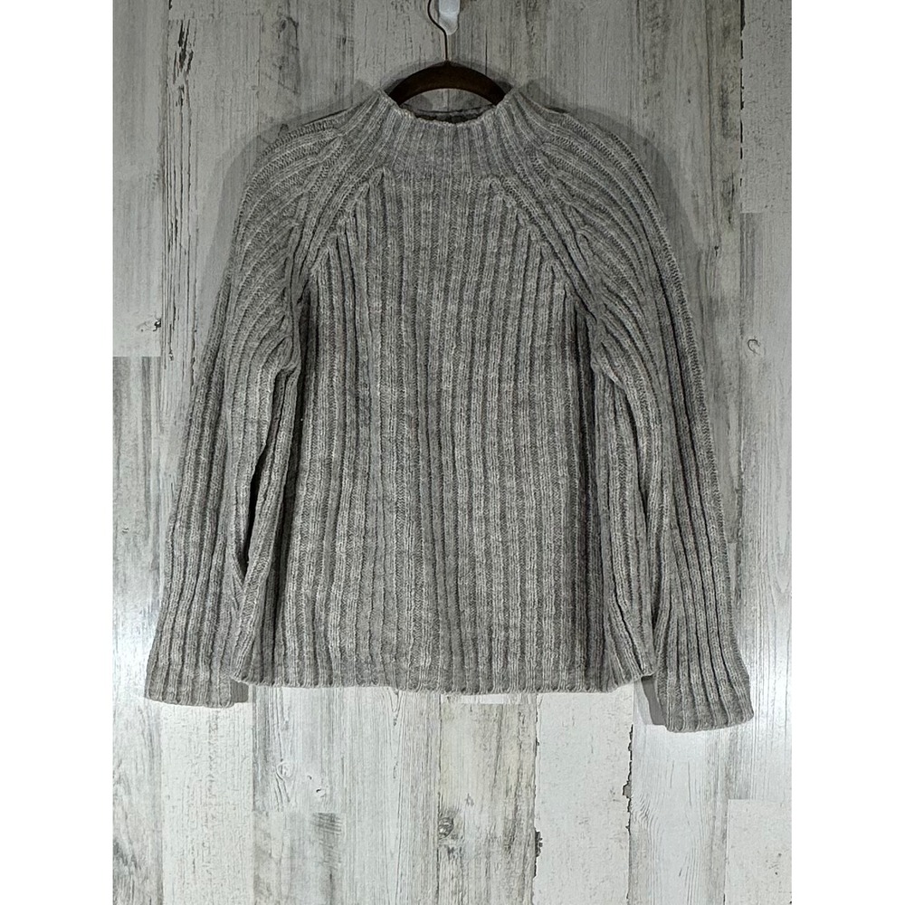 Express Tricot Sweater Beige Ribbed Funnel‎ Mock Neck Size Medium Wool Blend